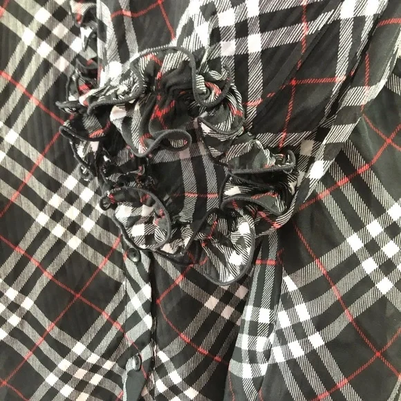 Signature by Larry Levine Black, Red & White Plaid - Ruffles at neckline Size L - Picture 10 of 10